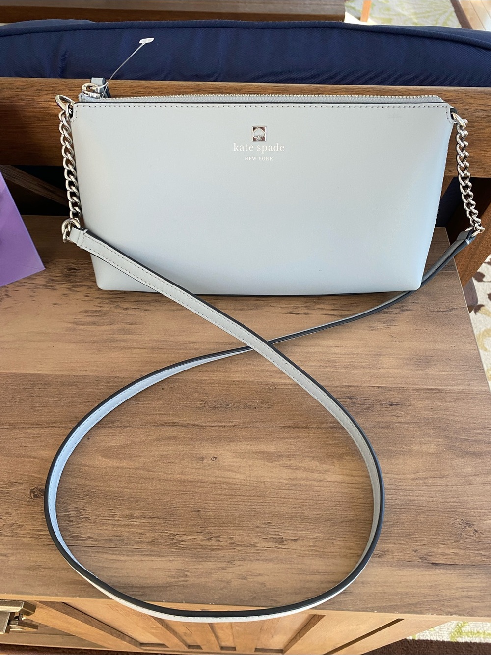 kate spade Declan pale blue Crossbody bag with silver hardware.